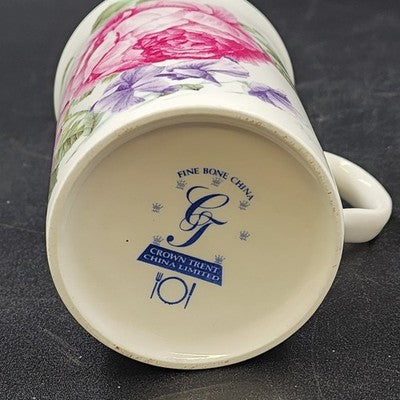 2 Crown Trent Coffee Mug Tea Cups Pink Peony & Pink Roses Bone China England