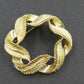 Gold Tone Feather Wreath Brooch Textured Openwork Circle Pin Vintage