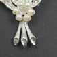 Silver Tone Floral Spray Brooch Rhinestone Faux Pearl Vintage Missing Pearl