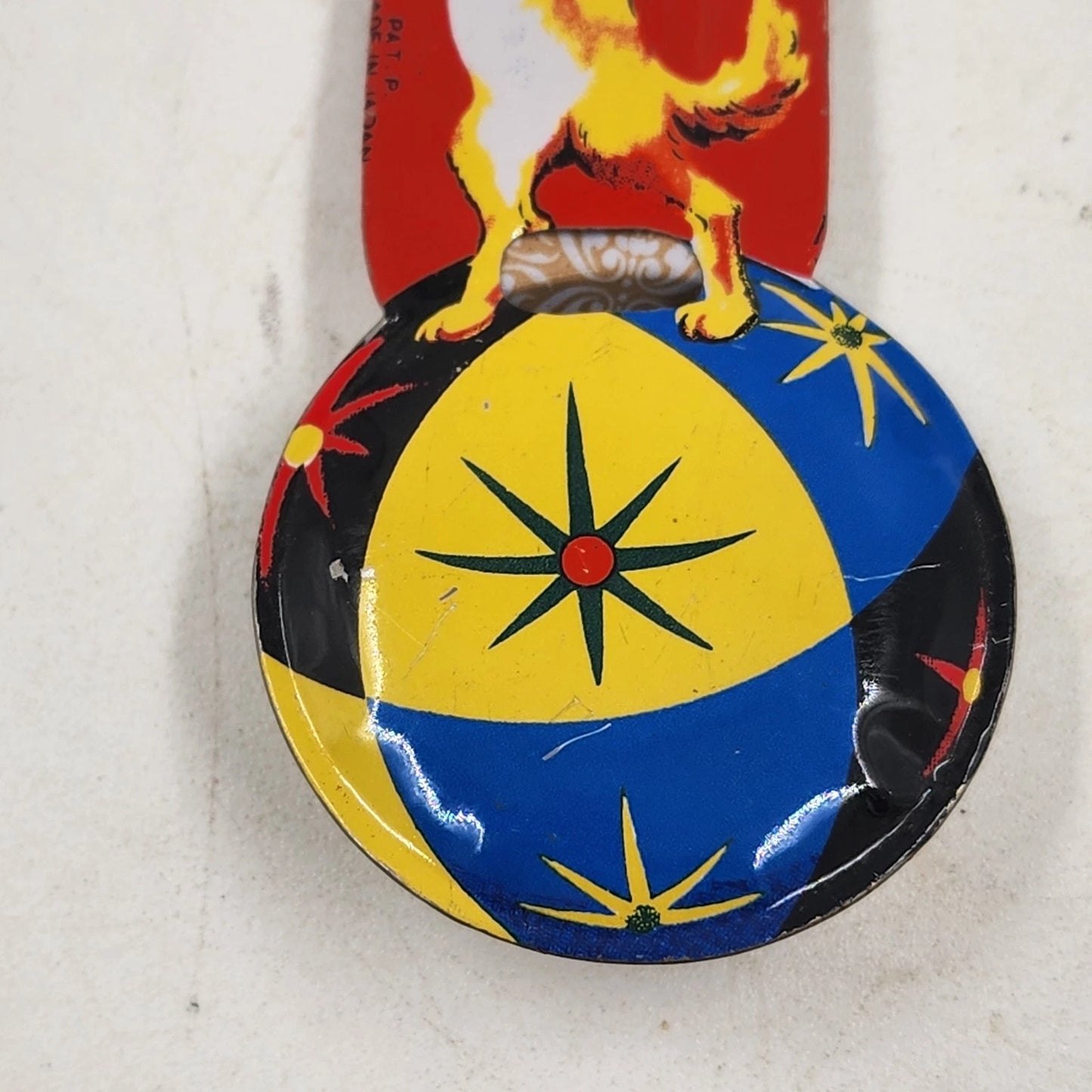 Tin Litho Dog Circus Whistle Toy Made in Japan Working Metal Toy 1960's Vintage