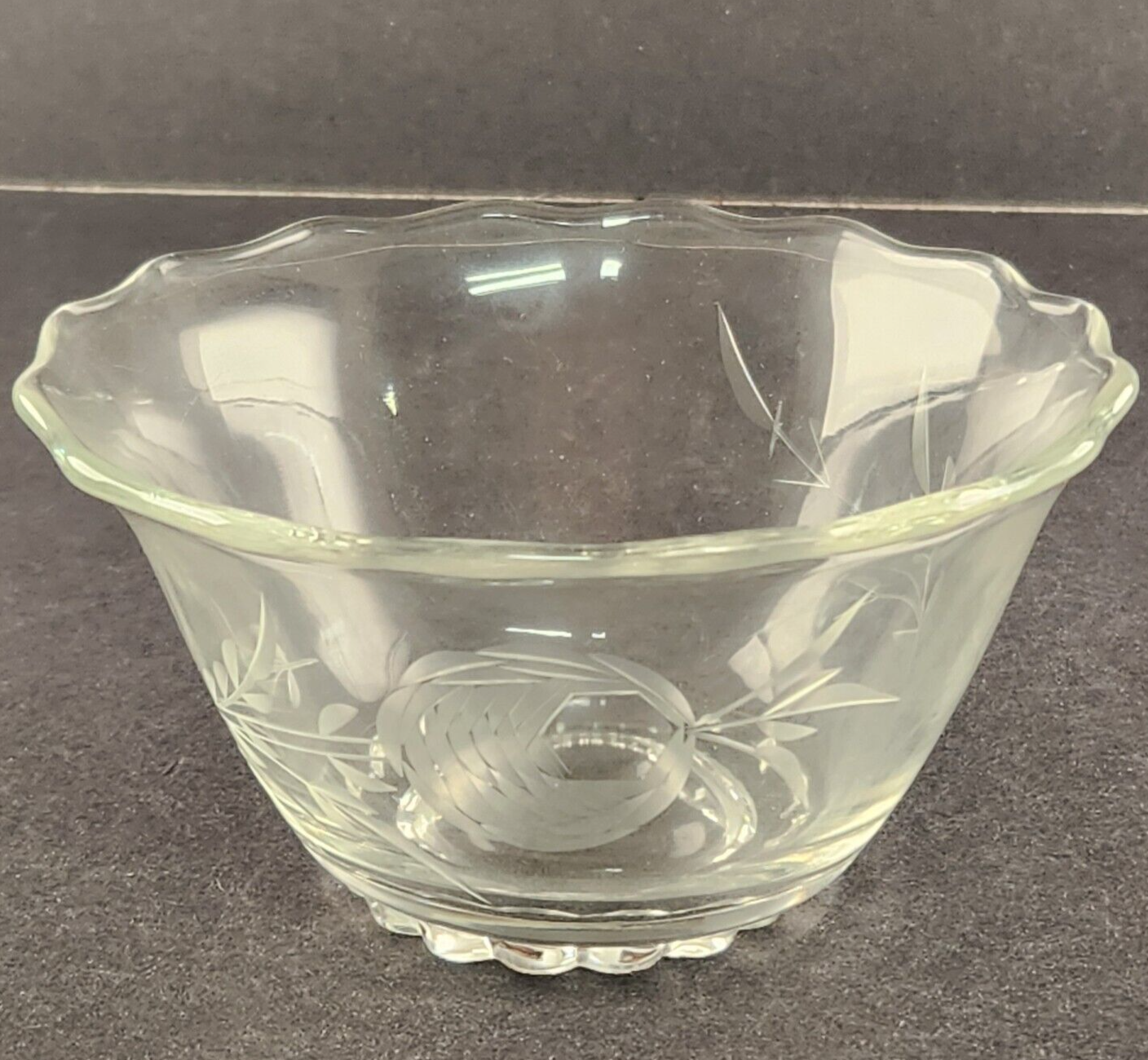 American Cut Elegant Glass Rose Cabbage Mayonnaise Bowl Liner Clear Vintage