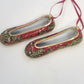 Pair Miniature Christmas Cloisonne Style Shoe Ornaments Red Floral Gold 4" Vtg