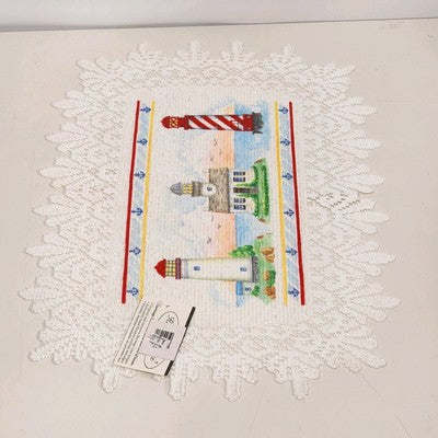 Set of 2 Heritage Lace Nautical Lighthouse Placemats 14"x20" White Polyester NWT