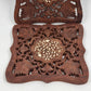 2 Hand Carved Wood Trivets 8" Gold Inlay Floral Leaf Design Scrolled Sides India