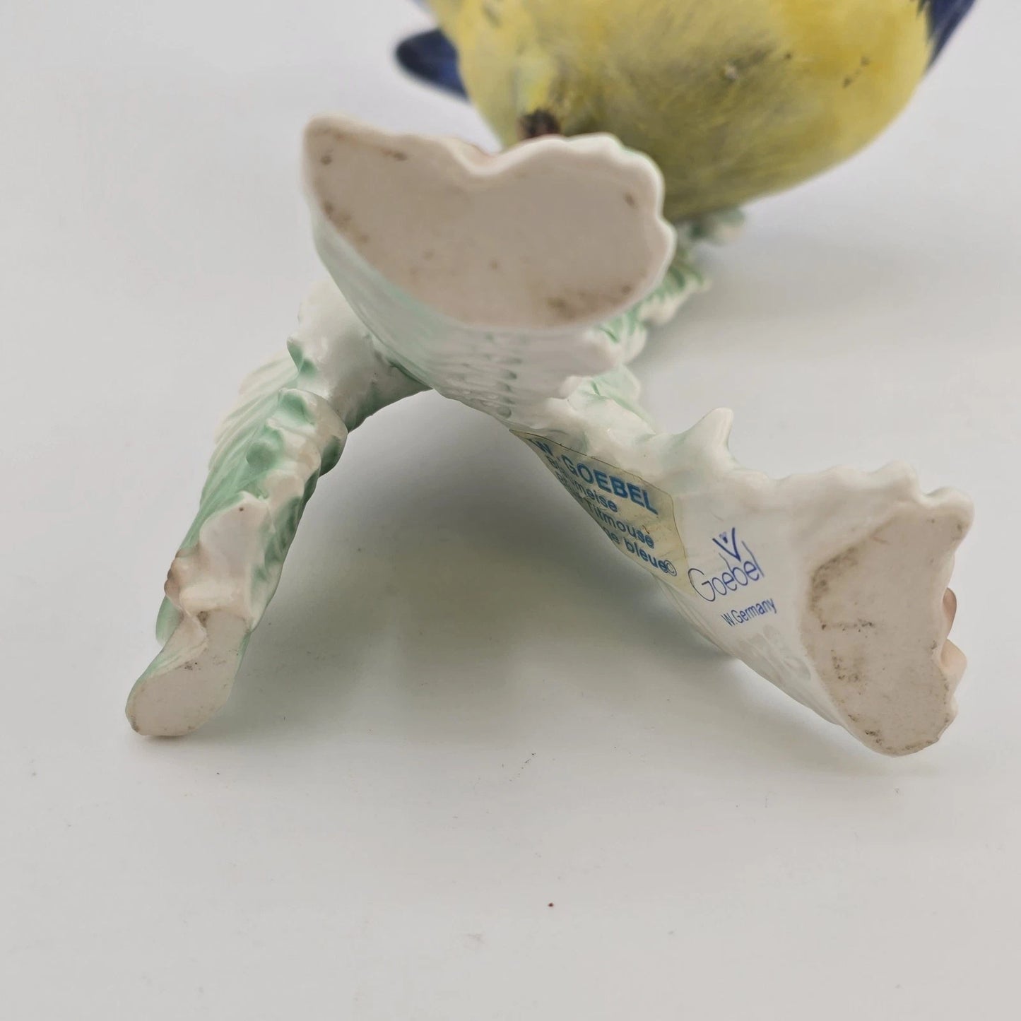 Goebel Blue Titmouse Bird on Branch Figurine 1970s W Germany Porcelain Matte 6"