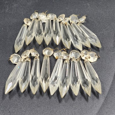 18 Icicle Spear Crystal Glass Chandelier Prisms 2.75" w Octagon Accent Wire Tie