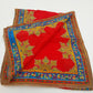 Oscar de la Renta Vintage Silk Red Scarf 10"x50" Blue Geometric Arabesque Signed
