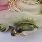 Hull Pottery No 60 Planter Parrot Flower Cart 6" Pink Green w Gold Trim USA