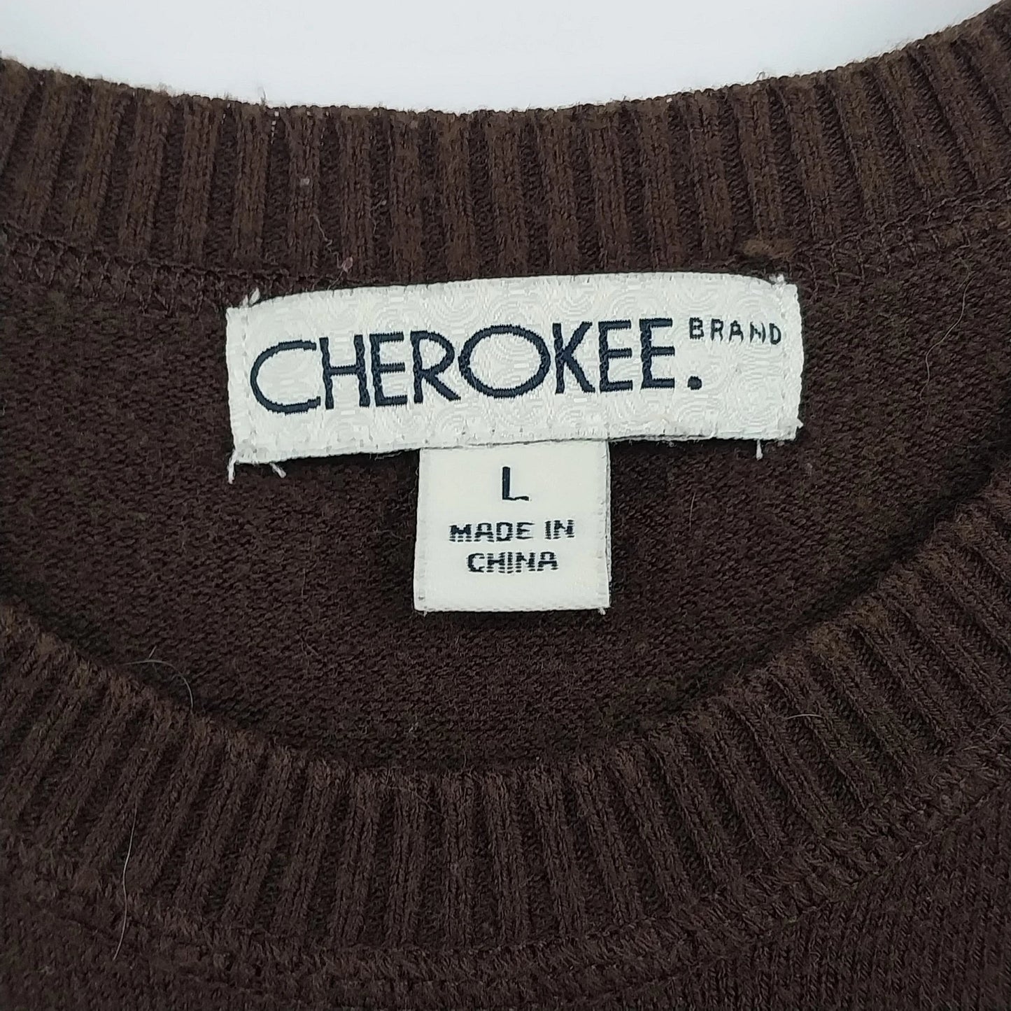 Cherokee Brown Sweater Vest Womens Large Sleeveless Crew Neck Cotton Blend