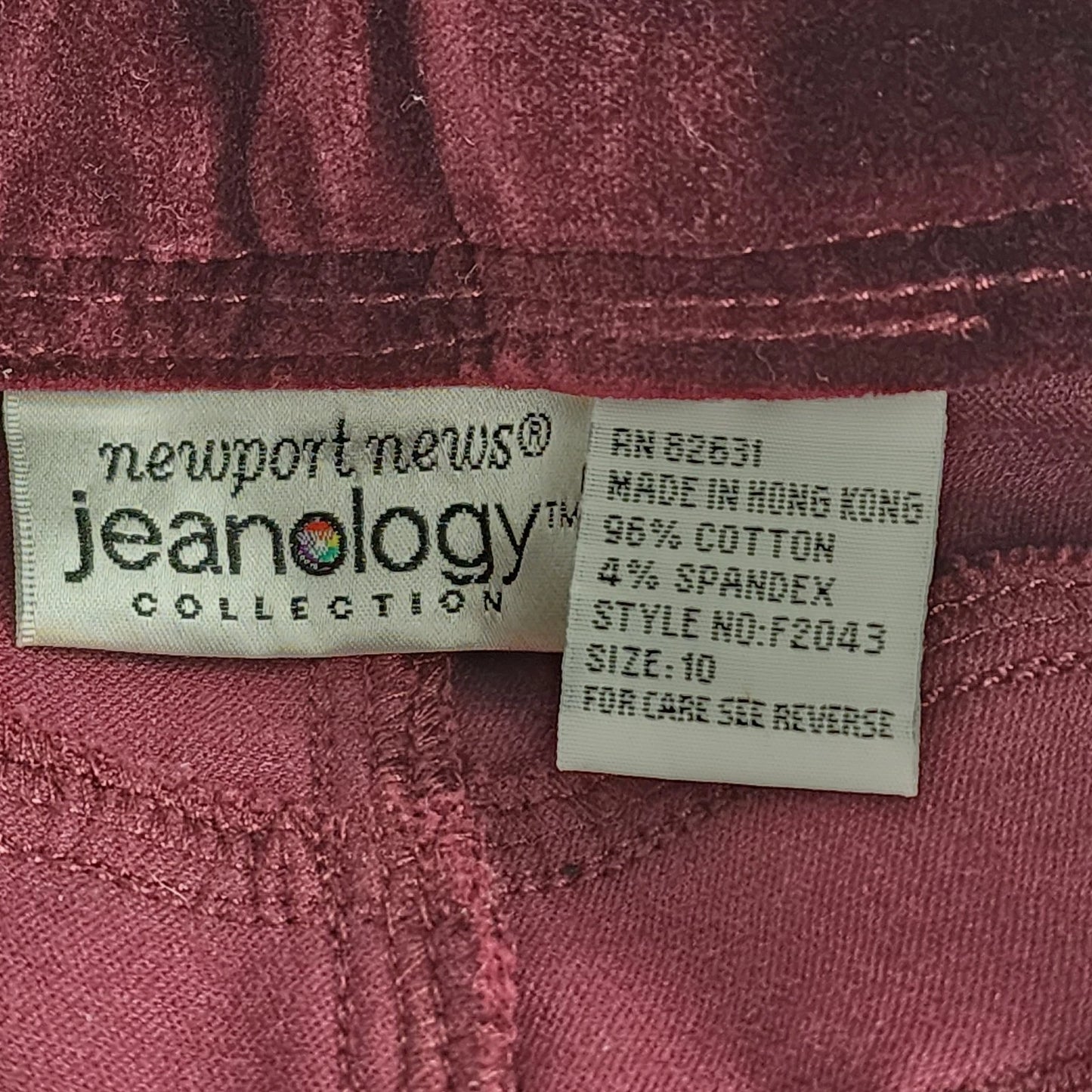 Newport News Jeanology Maroon Pants Size 10 Suede-Like Soft Stretch Cotton Vtg