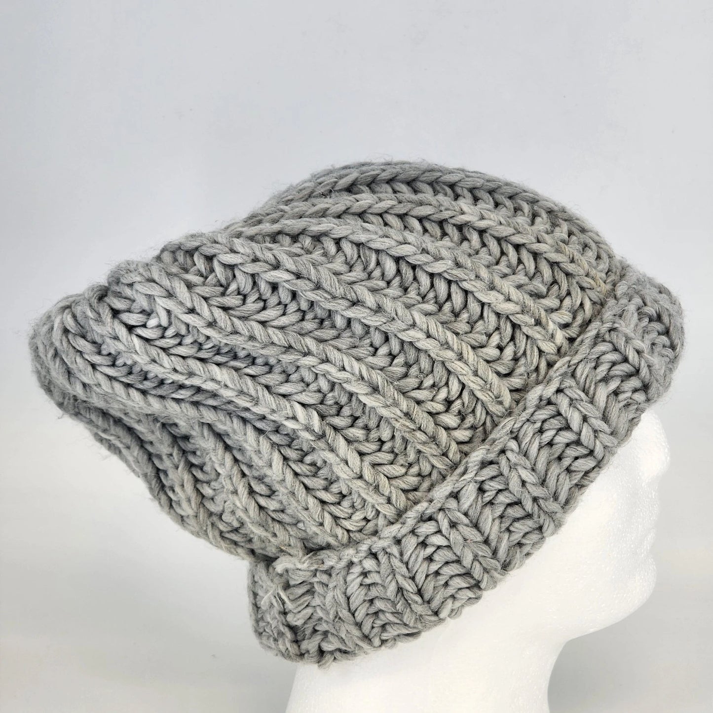 Chunky Knitted Beanie Hat Cool Grey Handcrafted Style Winter Watch Cap Unisex