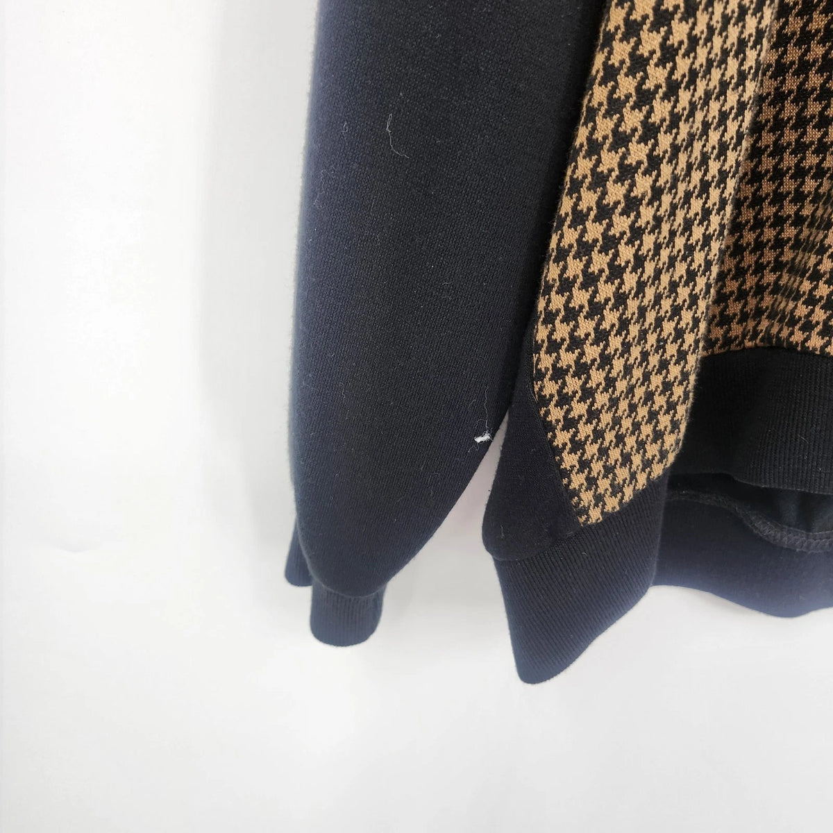 Cape Cod Sportswear Houndstooth Polo Sweater Navy Brown Gold Buttons Collared