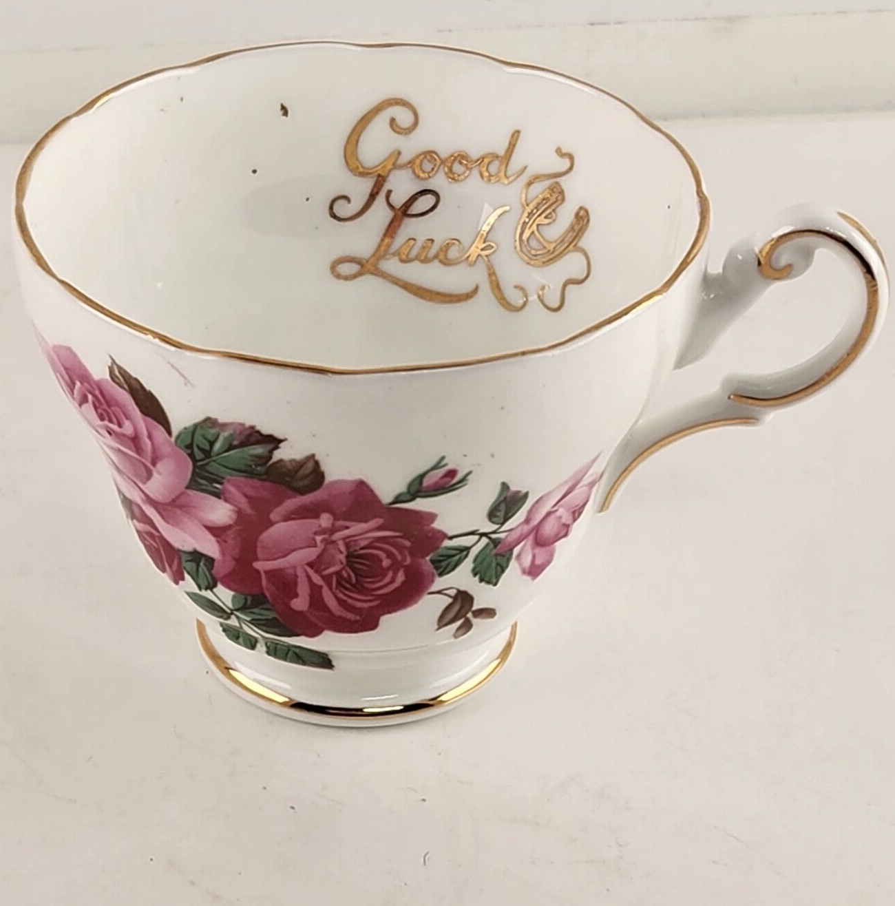 Royal Ardalt Bone China Tea Cup England Roses Pink #2086 Good Luck Cup Only