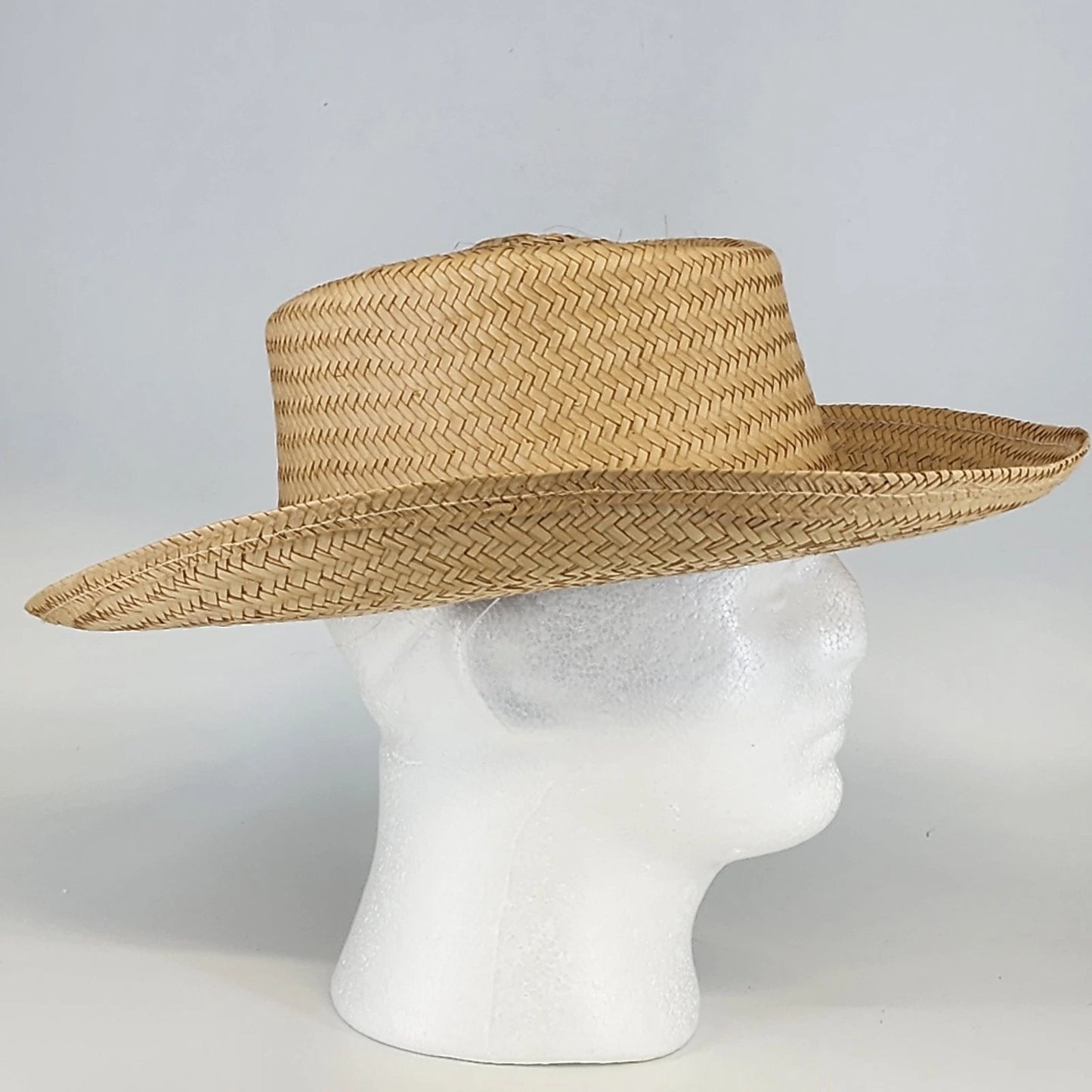Sun Hat Straw Natural Woven Fedora Women’s Size Large Made in Mexico Wide Brim