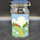 Anchor Hocking Nina Farm Scene Sheep Glass Canister Blue Lid 1982 Vintage