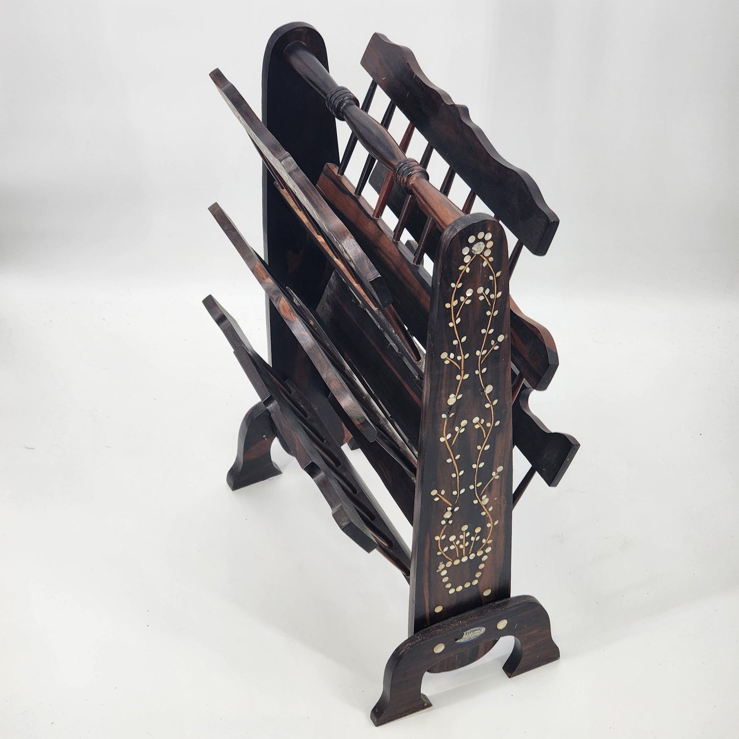 Wood Ebony Inlaid Magazine Rack Book Music by SC Vizcarra w/ 6 Position