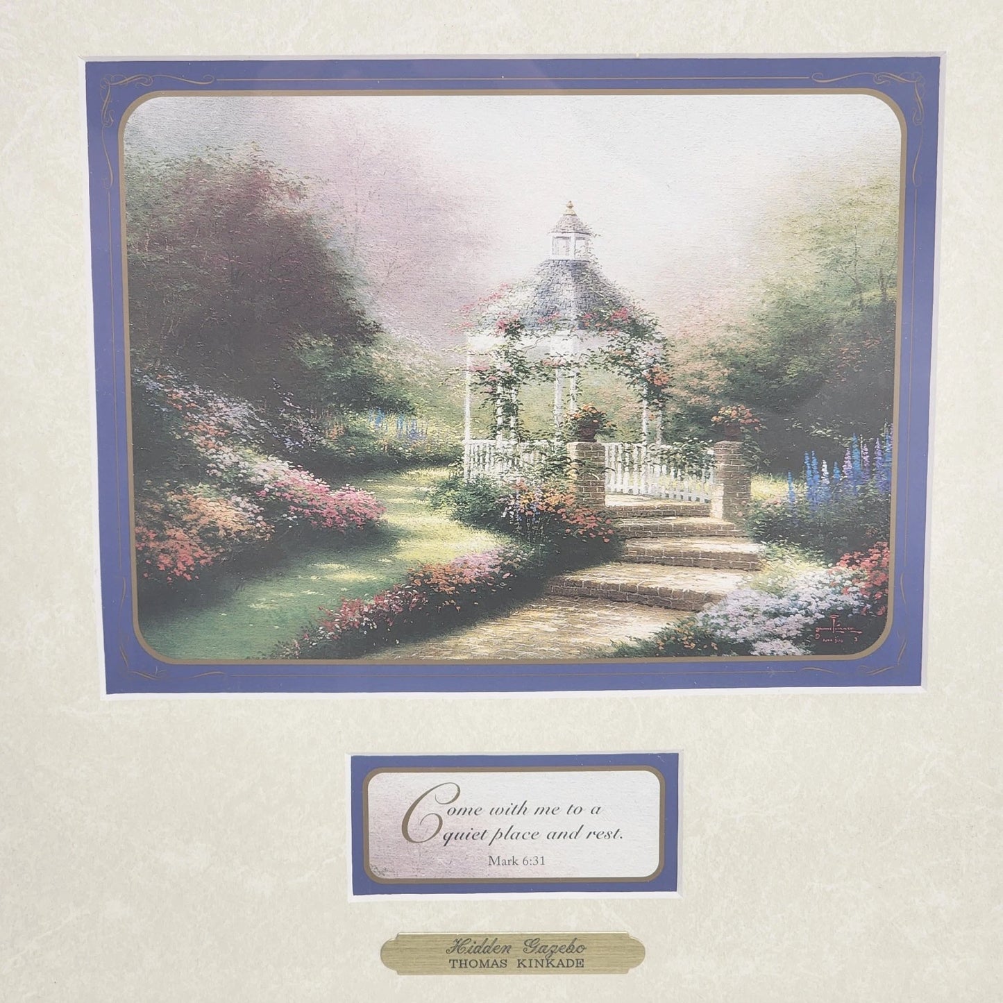 Thomas Kinkade Hidden Gazebo Accent Print 1996 Framed & Matted w COA Mark 6:31