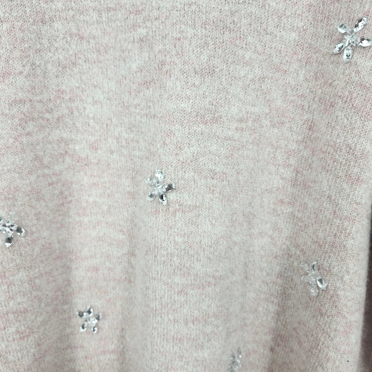 ELLE Women's XL Pink Metallic Knit Sweater Rhinestone Floral Crew Neck