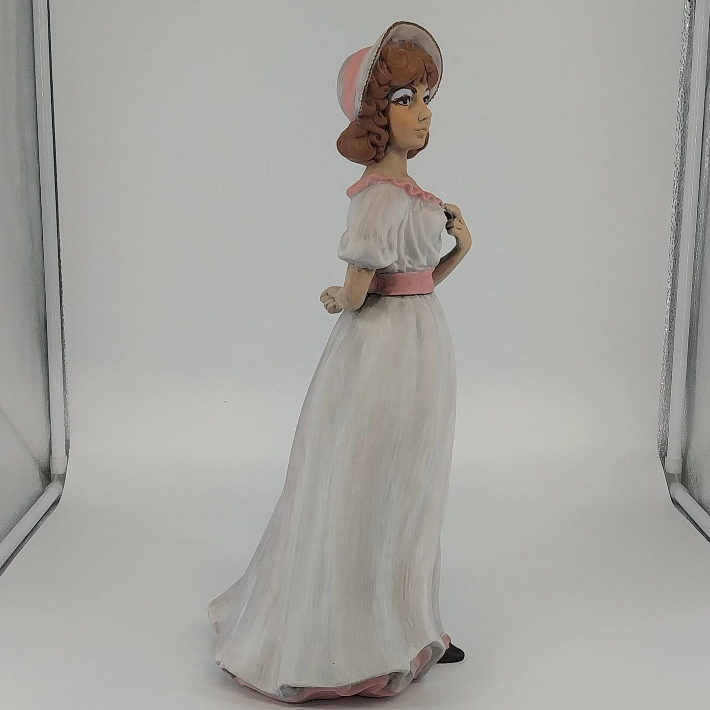 Holland Mold Lady Figurine White Pink Dress Hand Painted Ceramic 17" Vintage