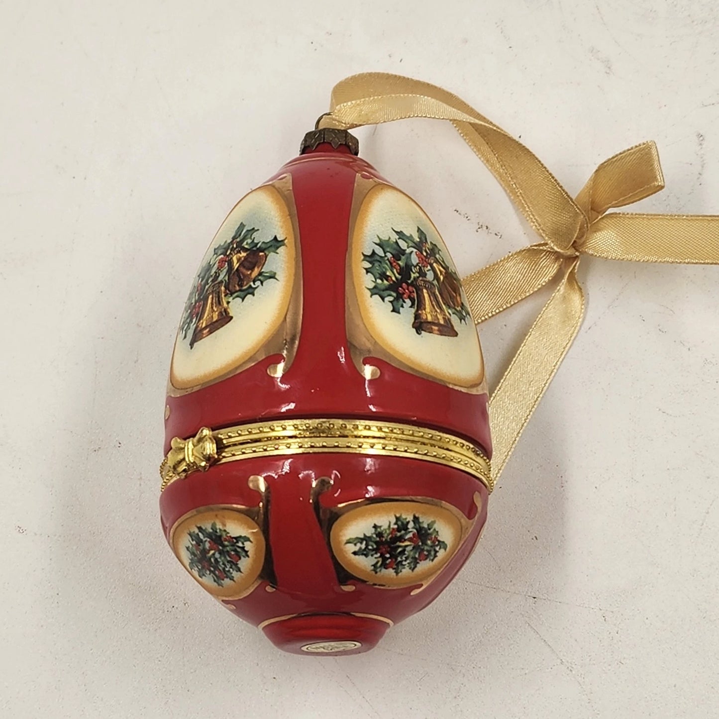 Mr Christmas Egg Trinket Music Box Ornament Bell Valerie Parr Hill Porcelain Vtg