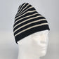 Black White Striped Knit Beanie Hat One Size Unisex Handcrafted Style Winter Cap