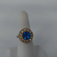 3 Pc Ring Lot Blue Rhinestone Adjustable Silver Tone Flower Chain Link Size 7