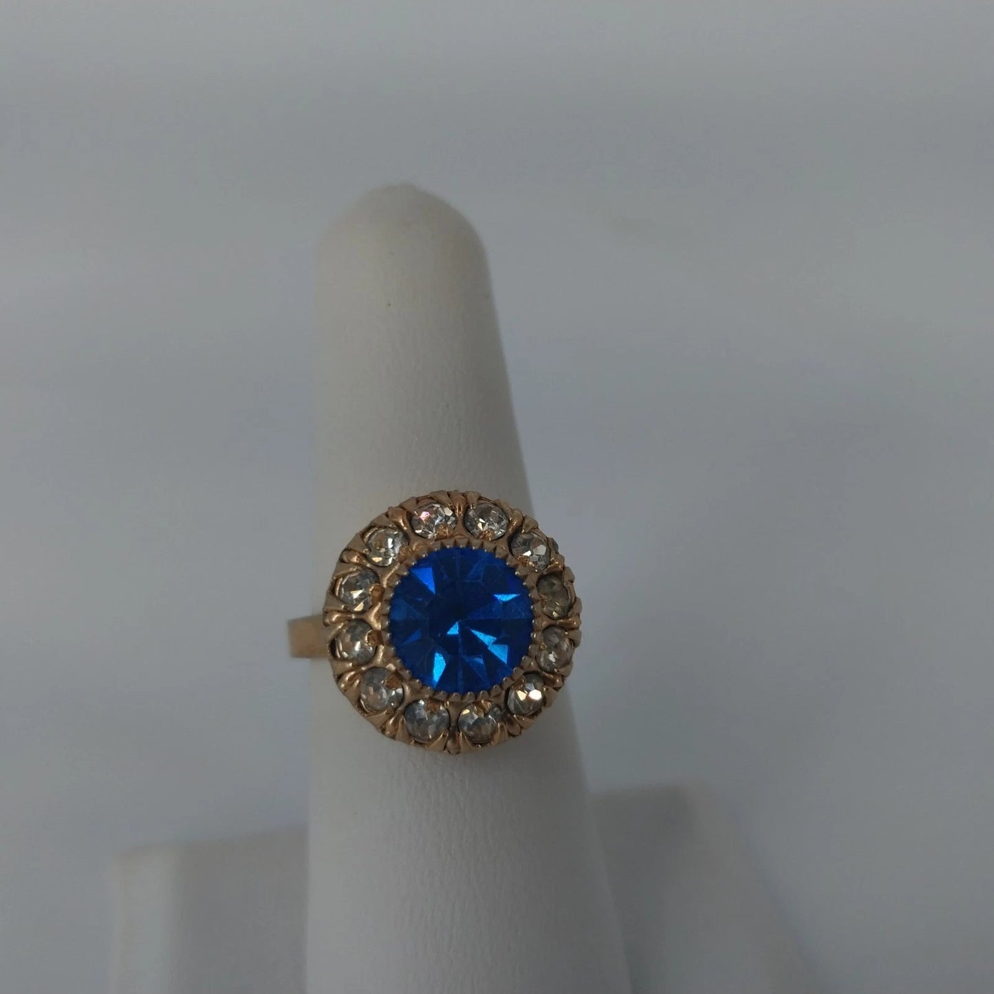 3 Pc Ring Lot Blue Rhinestone Adjustable Silver Tone Flower Chain Link Size 7