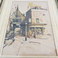 The Square Artwork Village Street Scene Colored Pencil Print Framed Matted 9.75"