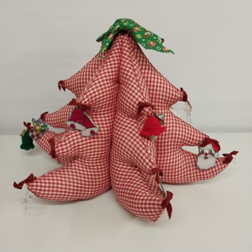 Large Fat Fabric Stuffed Christmas Tree Handmade Red Gingham Body Green Top Bows