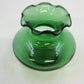 Squat Vase Transparent Emerald Green Art Glass 3.5" Ruffled Crimped Wide Rim Vtg