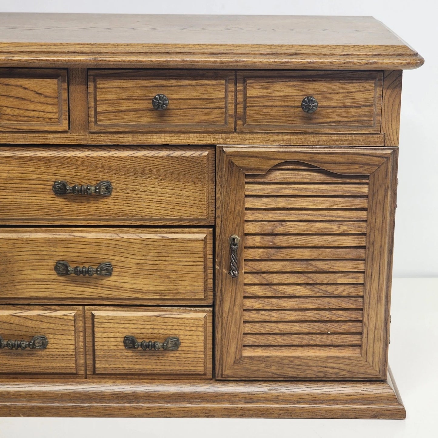 Prestige Wood Jewelry Box Cabinet 11 Drawer Louvered Doors Felt Lined 17"