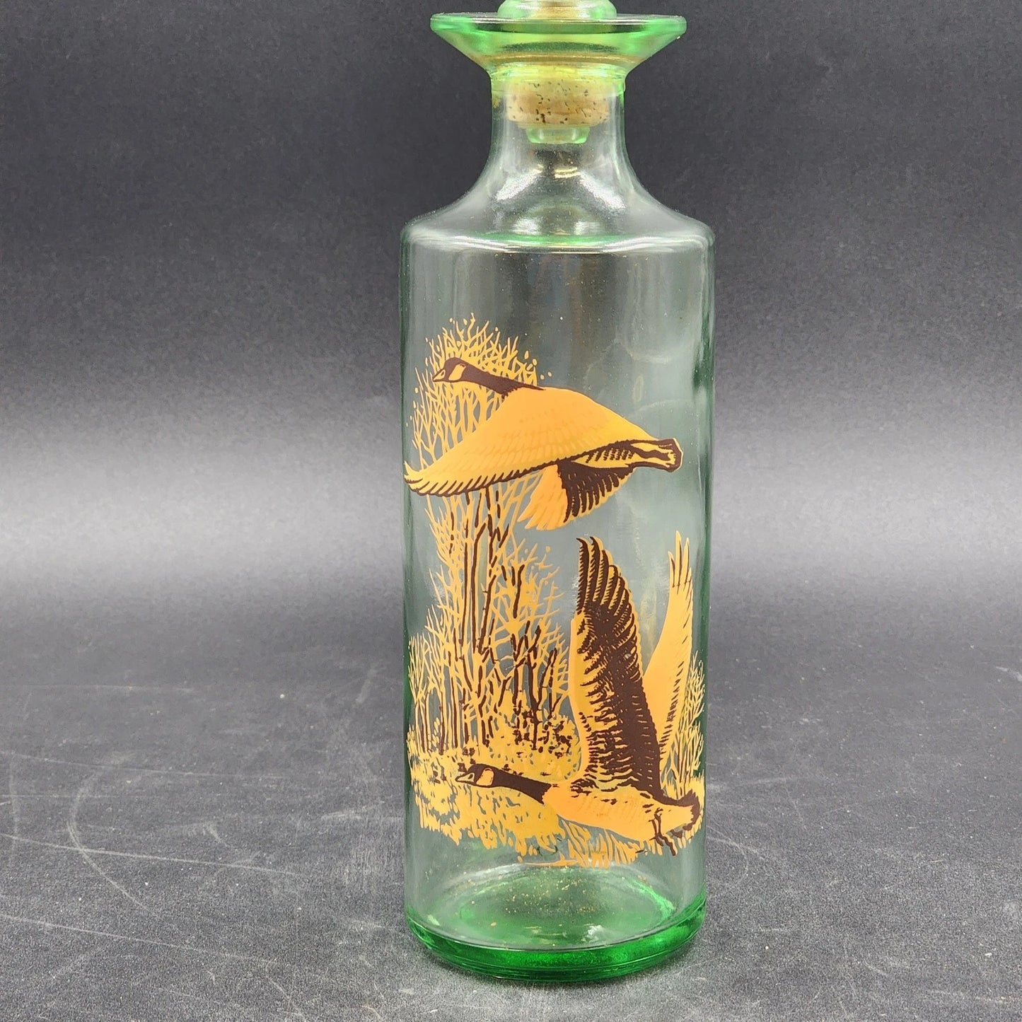 Old Fitzgerald Whiskey Decanter Flying Geese Glass Bottle Stuck Stopper