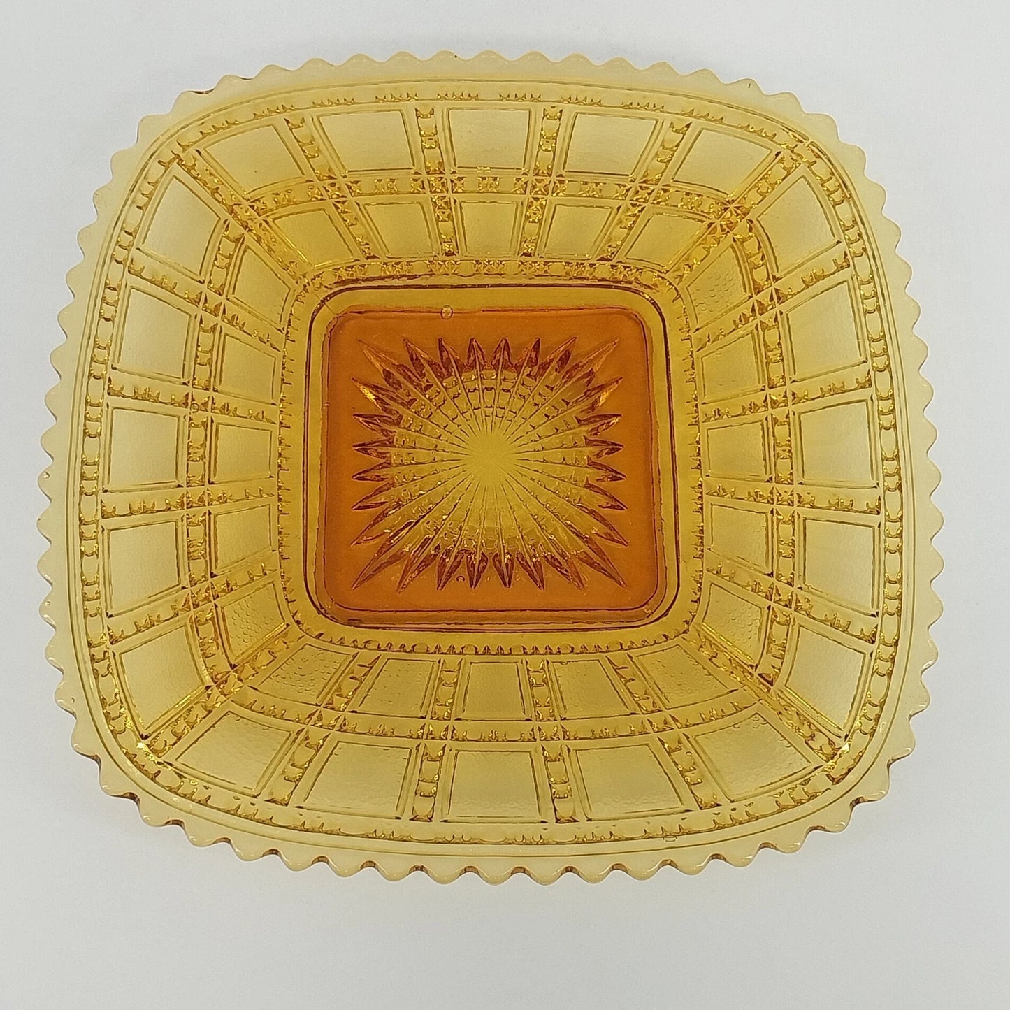 Imperial Glass Square Beaded Block Amber Plate Art Deco Starburst 1930s Vintage