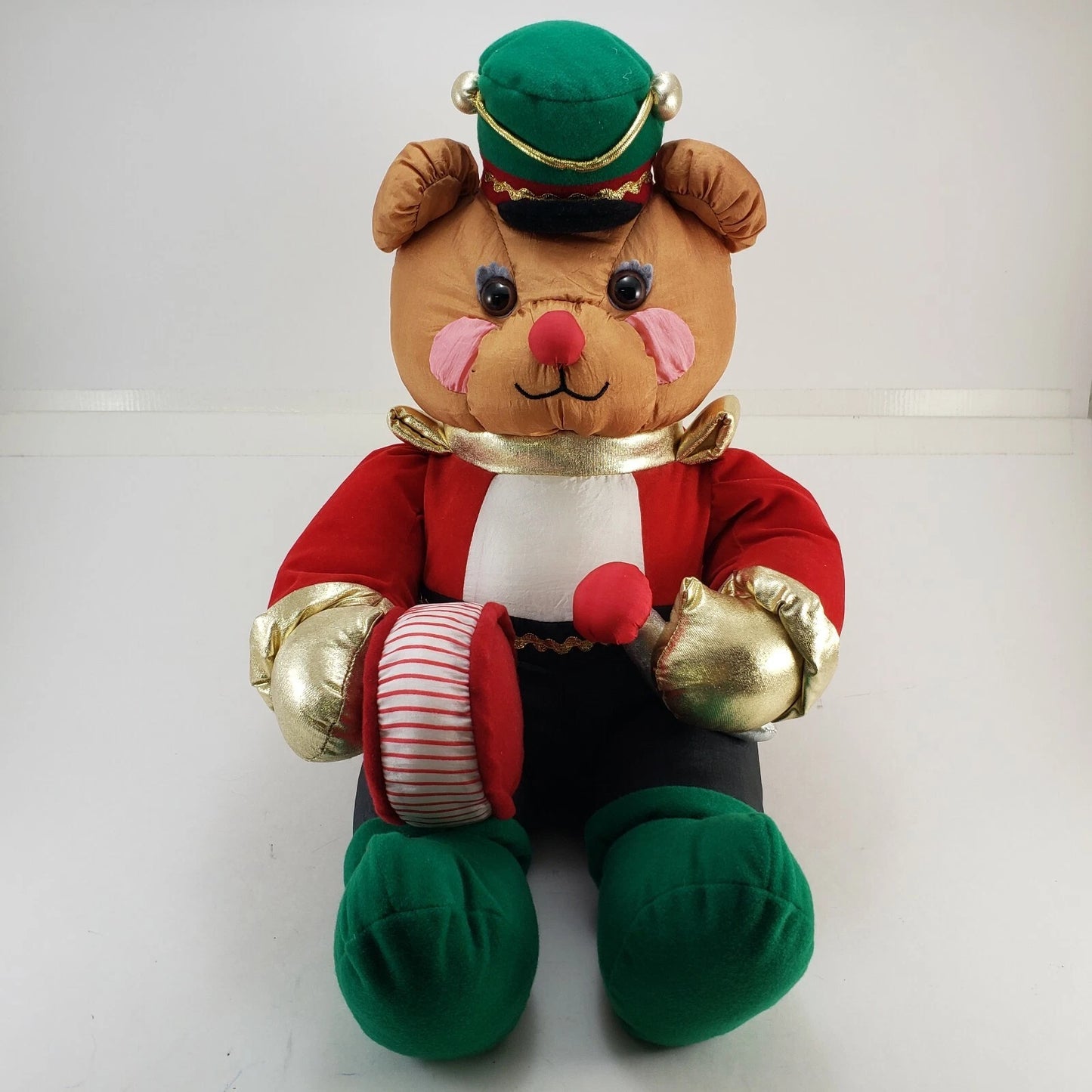 International Silver Plush Drummer Bear 16" Christmas Stuffed Toy Vintage 1994