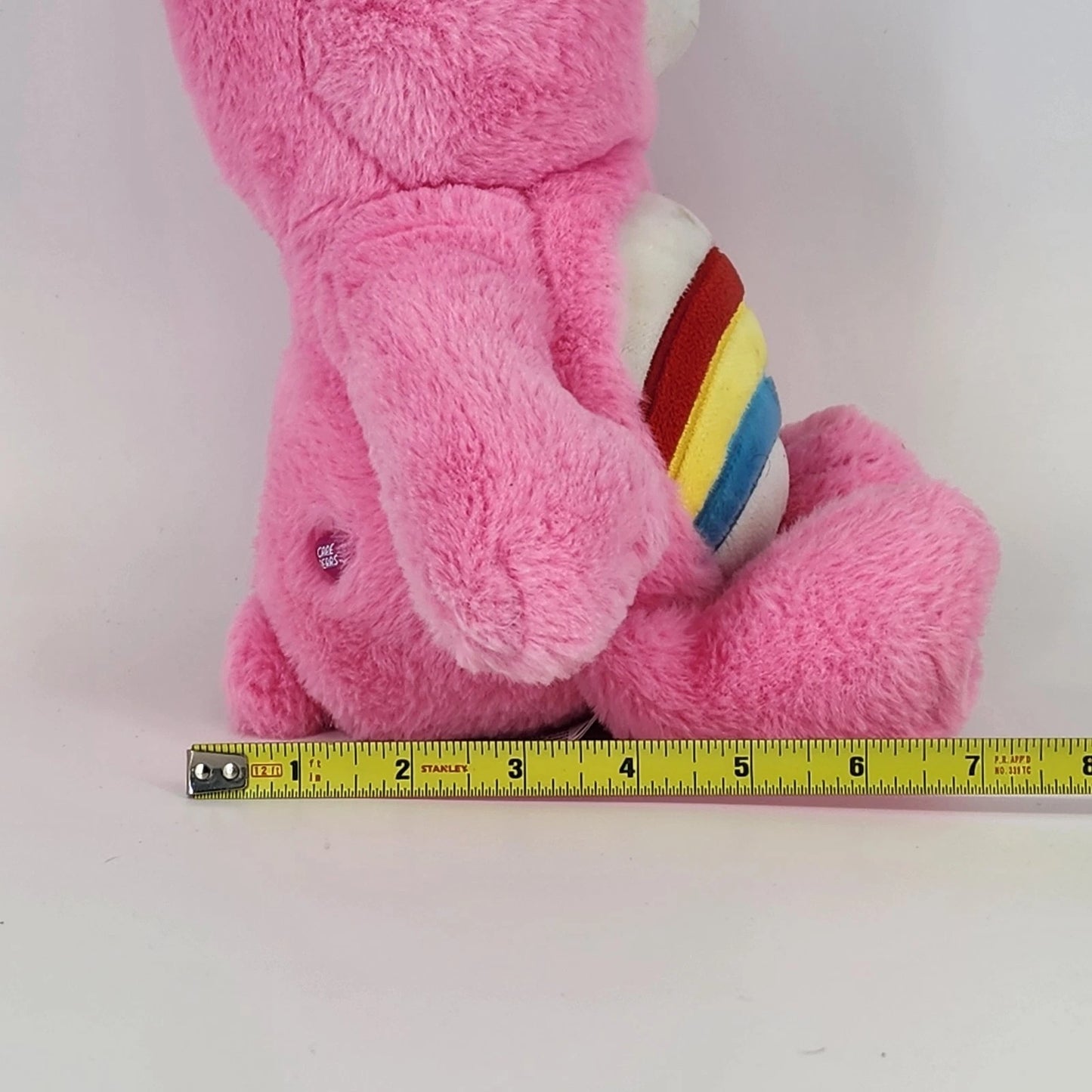 Care Bears Cheer Bear Plush 12" Pink Stuffed Animal Rainbow Belly Badge 2000's
