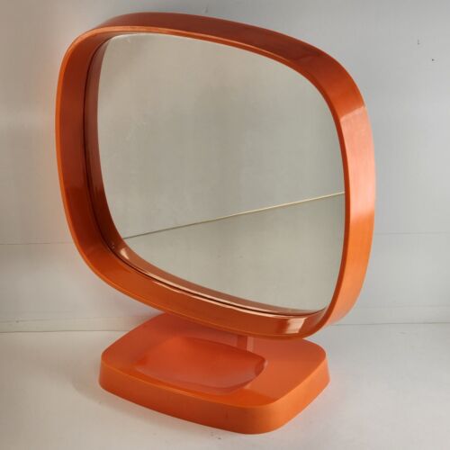 Funky 1960's Plastic Mirror Flower Power Orange Danish Table Top MCM Denmark