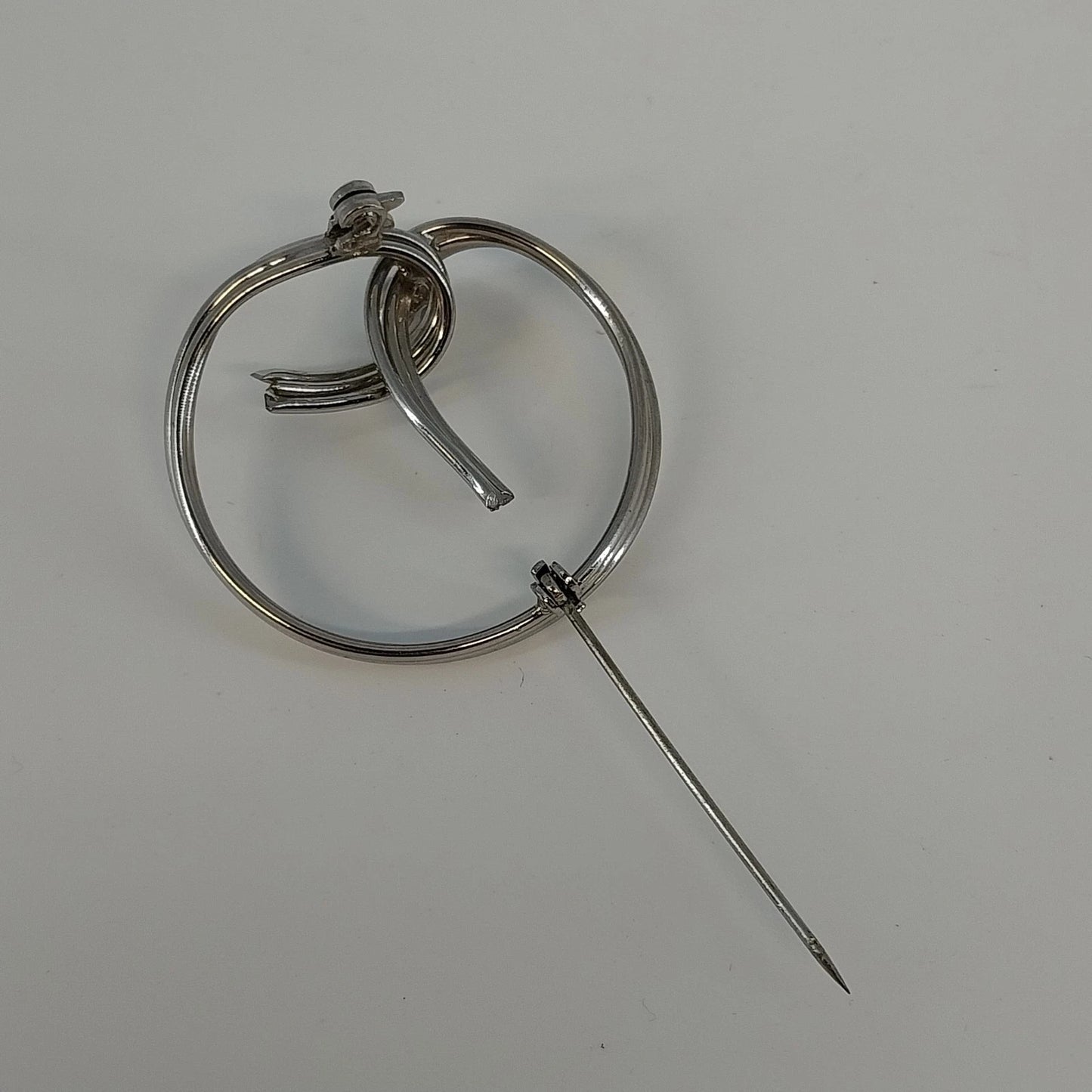 Sterling Silver Circle Brooch Faux Pearl Modernist Pin .925 Polished 1.5"
