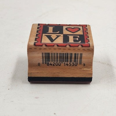 4 Wood Rubber Hand Stamps Love Theme Dog Footprint Flower Heart USA
