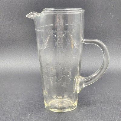 Etched Clear Glass Martini Pitcher 1 Qt w/ Stirrer Fused Handle 8"