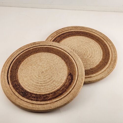 Set 2 Brown Tan and Beige Round Ceramic Trivets by Pottery Craft USA Vintage