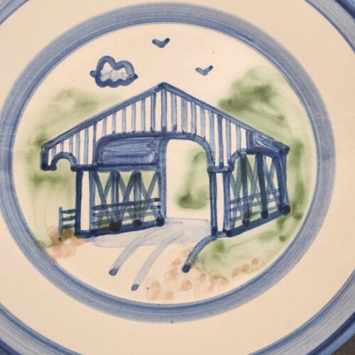 MA Hadley Covered Bridge Pottery Lunch Plate Luncheon Dessert 9" Stoneware