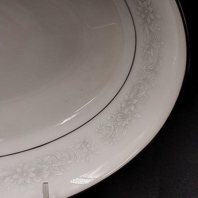 Noritake Cumberland Oval Vegetable Bowl 9.75" White Flowers Platinum Trim Japan