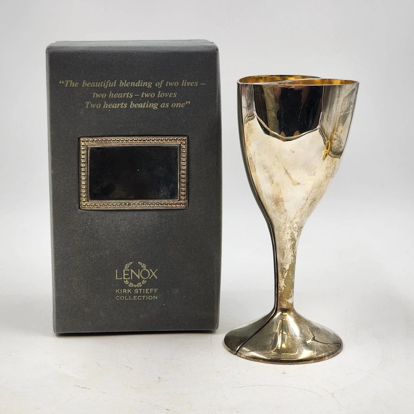 Lenox Silver Heart Goblet Pair Kirk Stieff Wedding Promises Bride Groom w Box