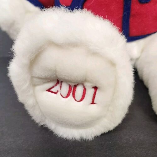 White Plush Teddy Bear 2001 Stuffed Animal Toy 24" Red Sweater JC Penney Vintage