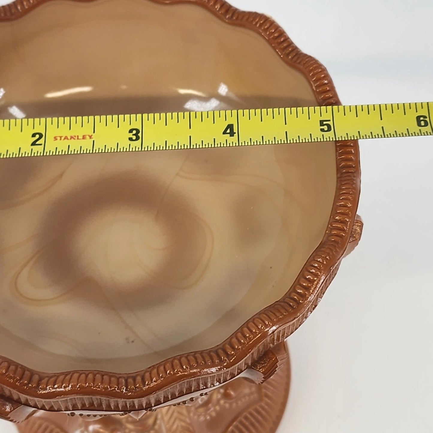 Greentown Chocolate Glass Compote Cactus Pattern Pedestal Scalloped 1890's Vtg