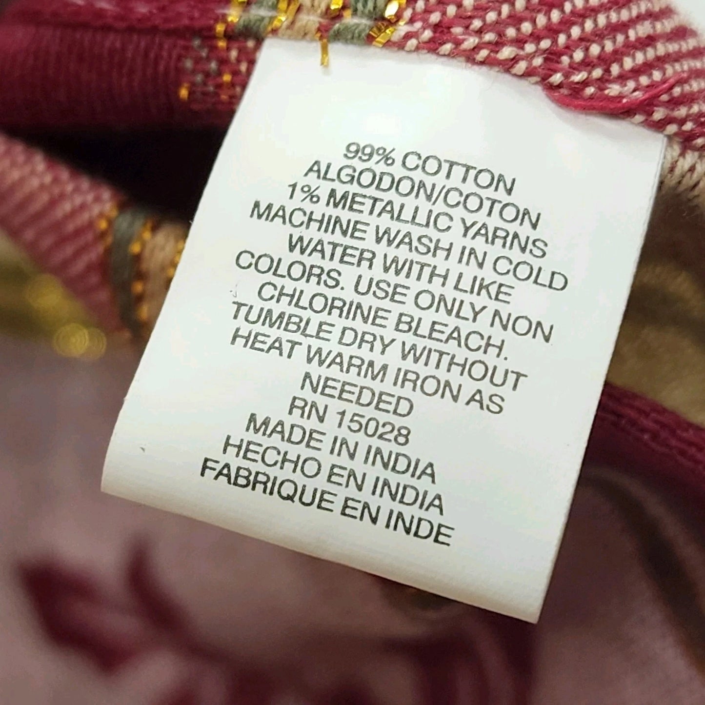 Large Plaid Christmas Tablecloth Red White Gold Metallic Thread 82x60 Pine Tree