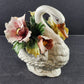 Porcelain Capodimonte Swan w Yellow Pink Flower Bouquet 4462 Ardalt Some Chips