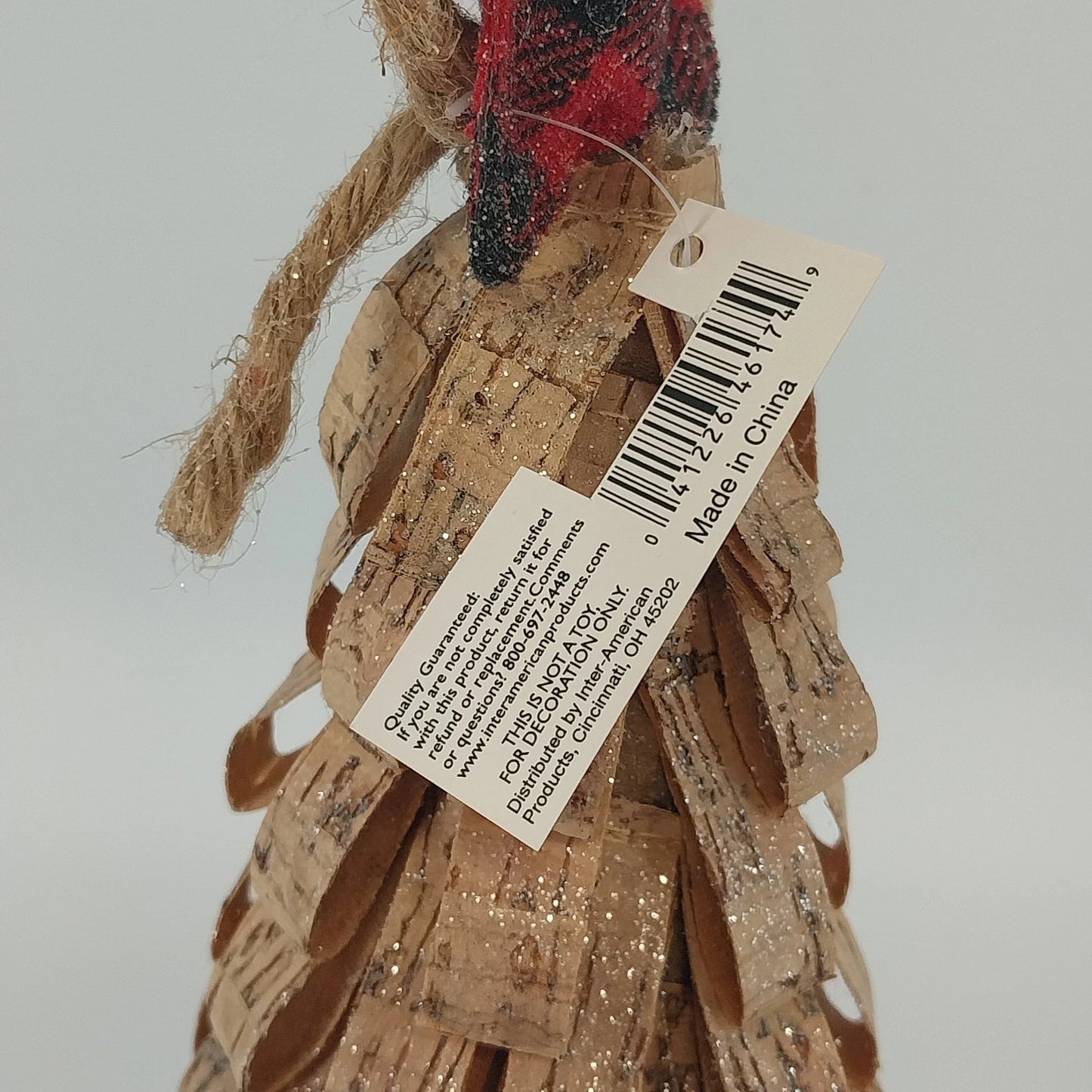 Holiday Home Shaved Cork Loop Tabletop Christmas Tree Star Bow 16.5" Plaid Top