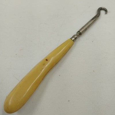 Shoe Button Corset Hook Bone Bakelite Metal Celluloid Handle Antique Tool 1900s