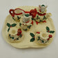 Youngs Inc Mini Tea Set 1995 Christmas Red Ribbons Holly 6" Collectible